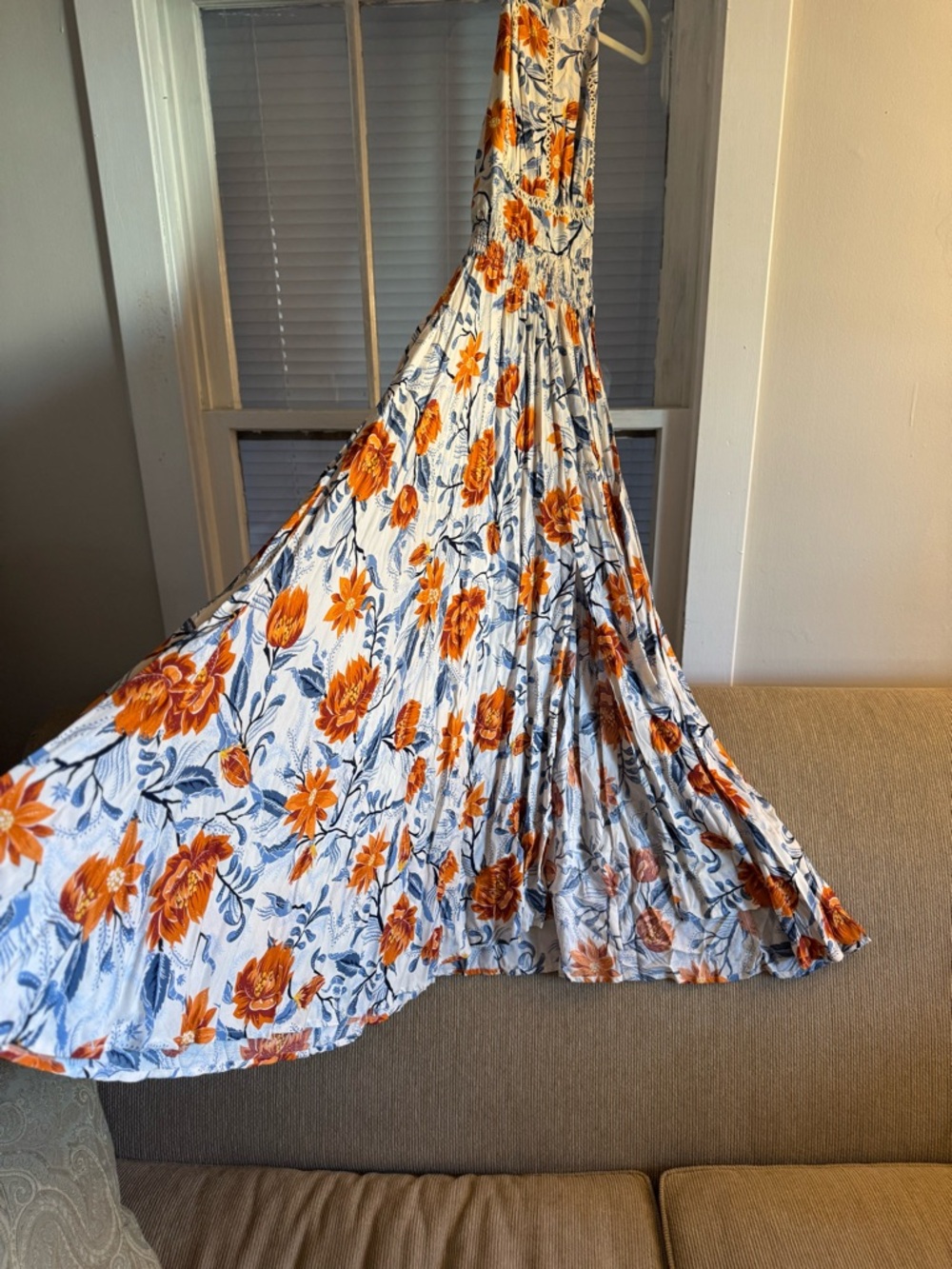 Floral Orange & Blue Maxi Dress - Women's Summer Dress